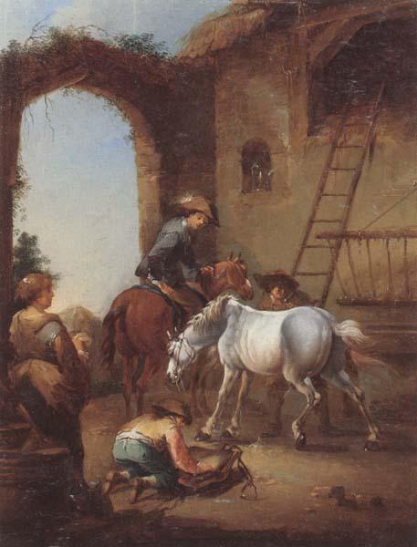 unknow artist Horsemen saddling their horses France oil painting art